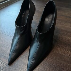 Balenciaga Black Pointed Toe Leather Ankle Pumps
